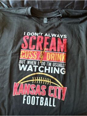 New Kansas City Football Fan T‑Shirt - Black with Red & Gold Print Size 3X